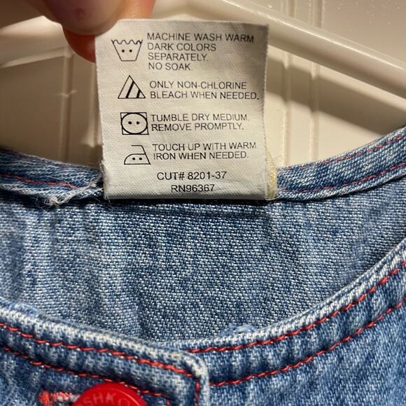 [Oshkosh Collection] Blue Denim Button Down Dress Paint Brushes Pockets Girls 5 - Picture 6 of 7